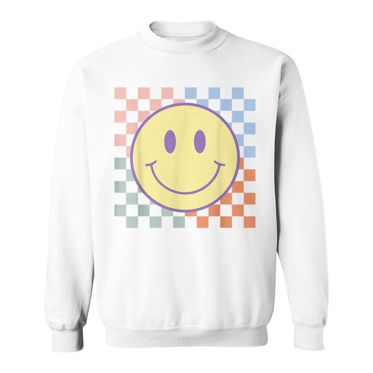 Retro Happy Face Checkered Pattern Smile Face Trendy Sweatshirt