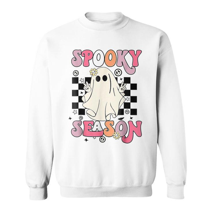 Retro Hippie Halloween Cute Ghost Spooky Season  Sweatshirt