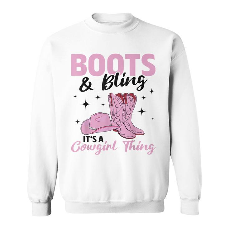 Rodeo Western Country Southern Cowgirl Hat Boots & Bling Sweatshirt