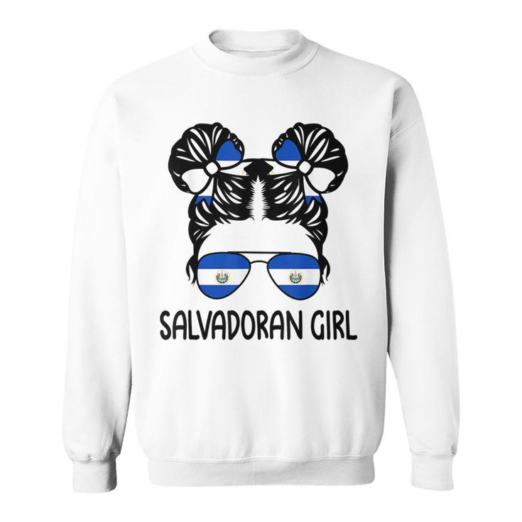 Salvadoran Girl Messy Hair El Salvador Pride Patriotic Kids  Sweatshirt