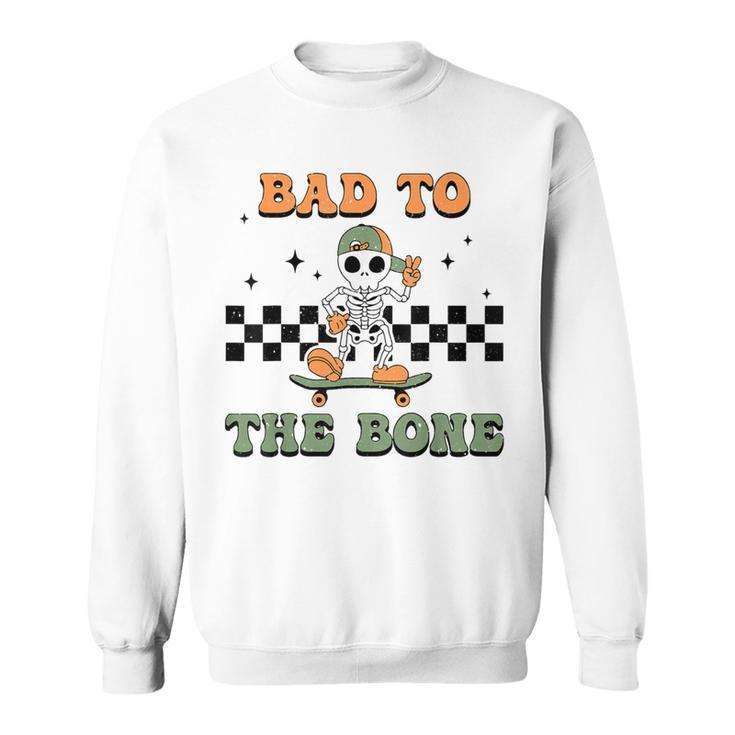 Skeleton Halloween Skateboard Bad To The Bone Toddler Boy Sweatshirt