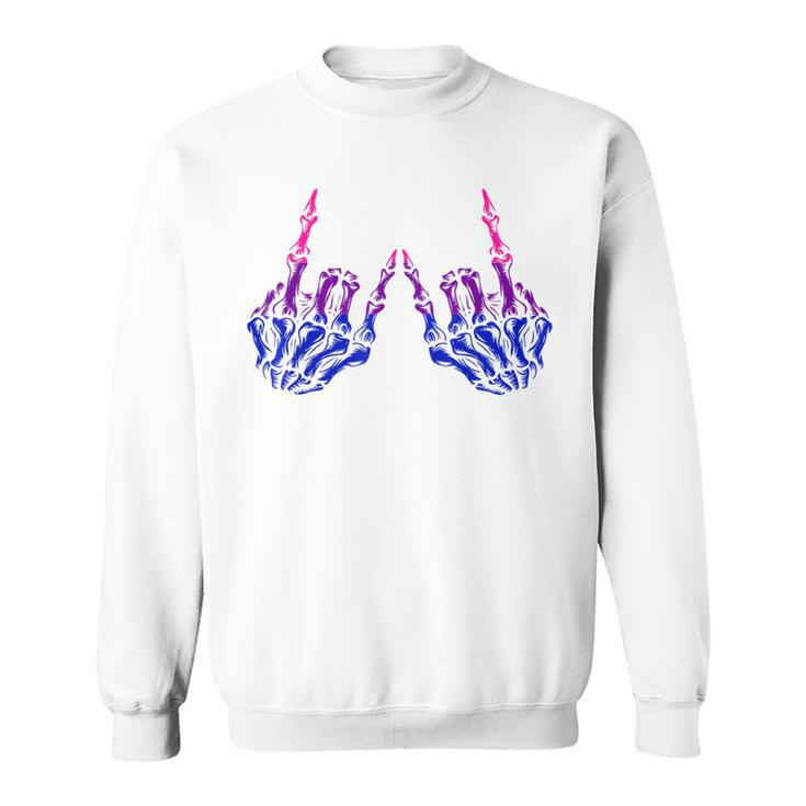Skeleton Rock Hand Lgbt-Q Cool Bisexual Pride Color Bi Flag  Sweatshirt