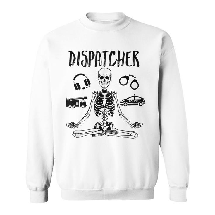 Spooky Dispatcher 911 Halloween Police Skeleton Meditating Sweatshirt