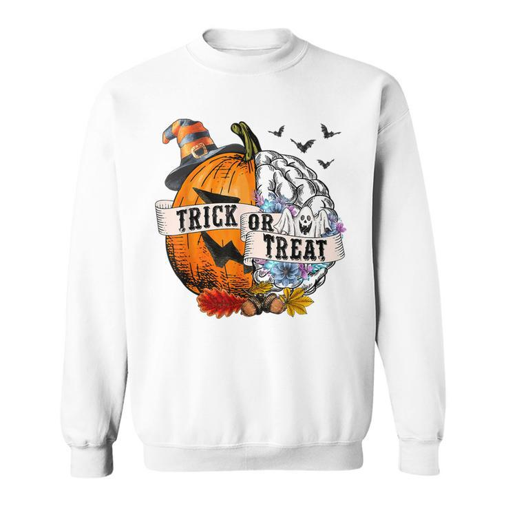 Trick Or Treat Pumpkin Mental Health Halloween Party Halloween Sweatshirt