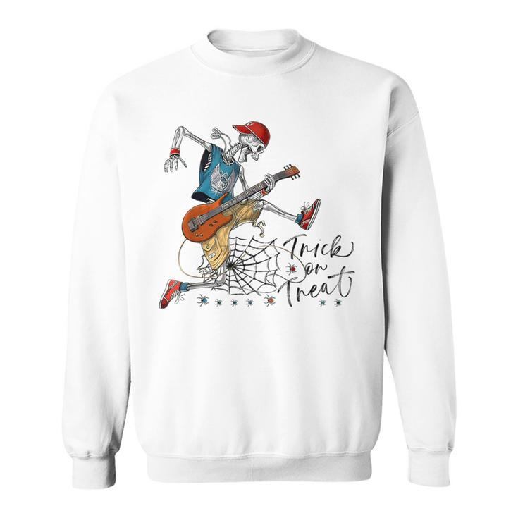 Trick Or Treat Skeleton Guitar Guy Rock Band Halloween Sweatshirt