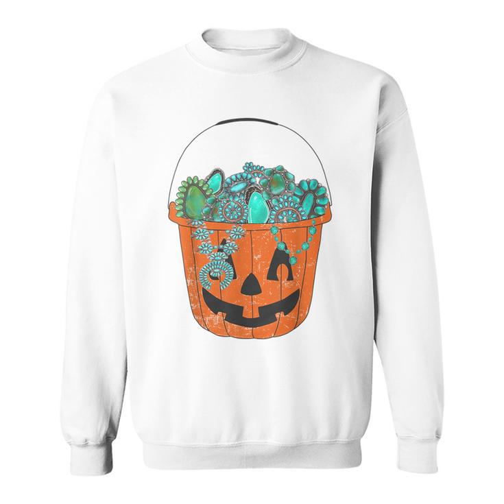 Turquoise Jack-O'-Lantern Halloween Pumpkin Turquoise Sweatshirt