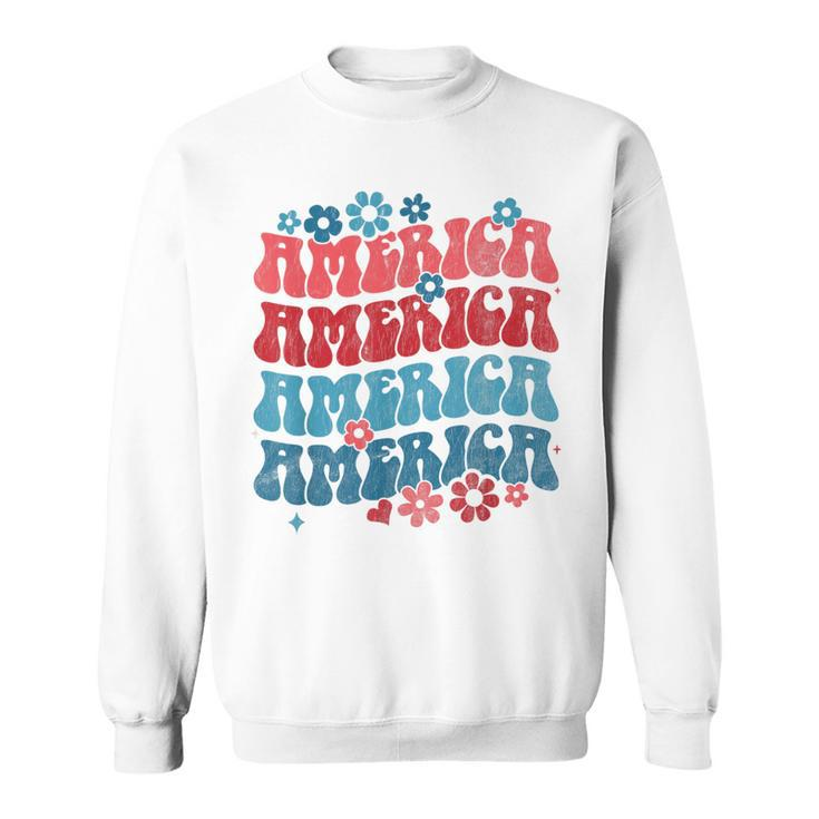 Vintage American Groovy 4Th Of July America Patriotic Usa  Sweatshirt