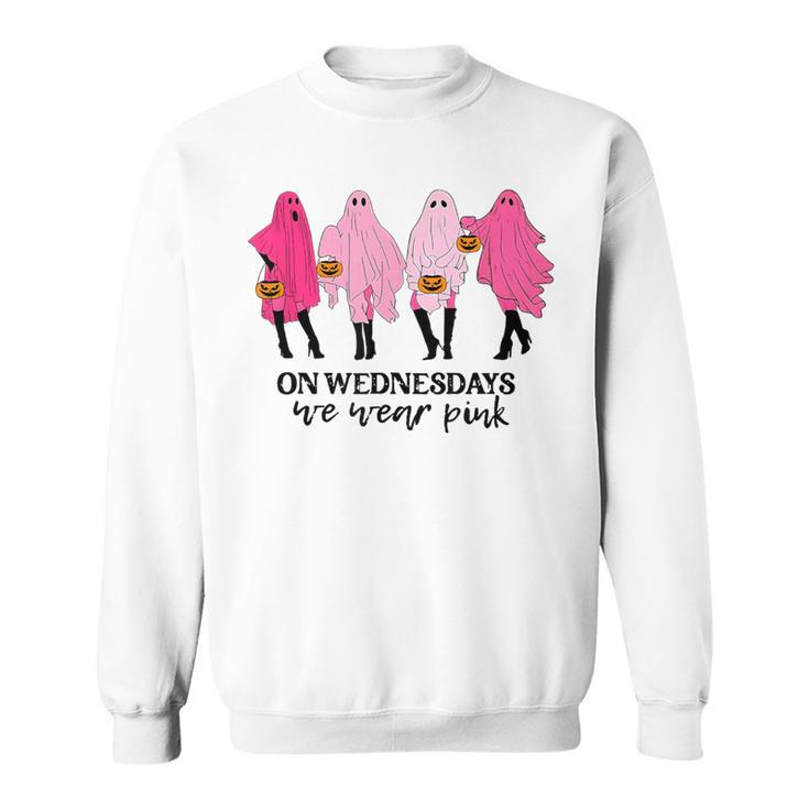 On Wednesday We Wear Pink Ghost Halloween Sweatshirt