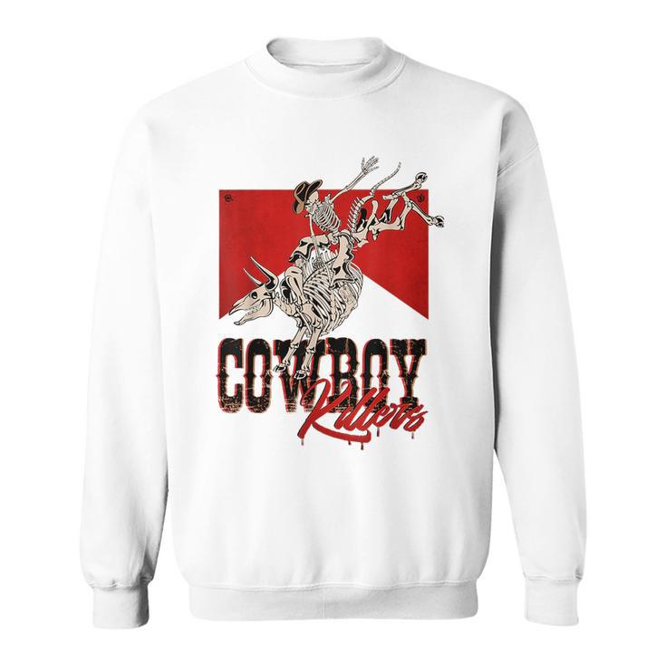 Western Cowboy Skull Punchy Killers Bull Skull Rodeo Howdy  Rodeo Funny Gifts Sweatshirt