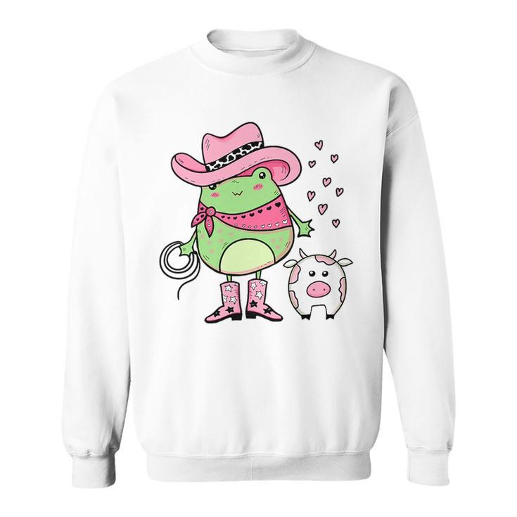 Western Cowgirl Hat Boots Cottagecore Frog Cow - Pink   Gifts For Frog Lovers Funny Gifts Sweatshirt