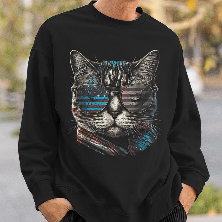 4Th Of July Cat American Flag America Patriotic Funny Sweatshirt Gifts for Him