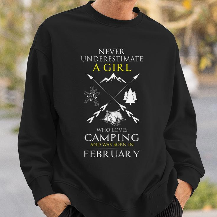 A Girl Who Loves Camping Born In February Camp Girl Vintage Sweatshirt Gifts for Him