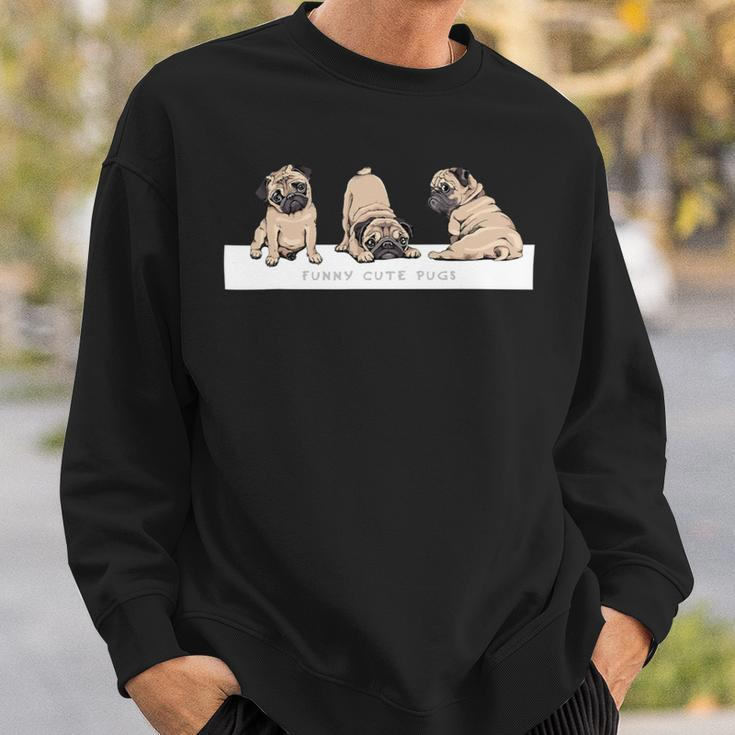 Adorable Beige Pug Puppies On Pink Sweatshirt Gifts for Him