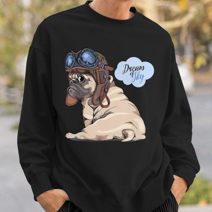 Adorable Beige Puppy Pug In Pilot He Sweatshirt Gifts for Him