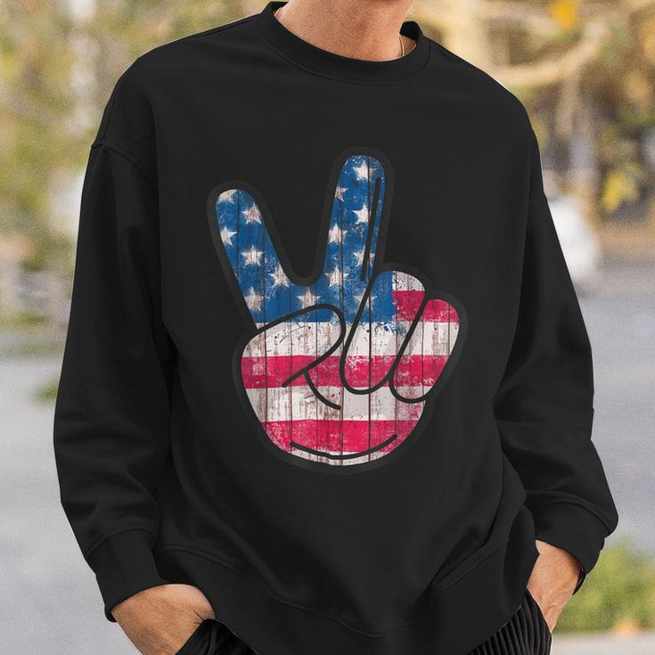American Flag Peace Sign Hand 4Th Fourth Of July Sweatshirt Gifts for Him