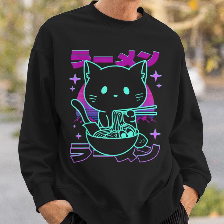 Anime Ramen Cat Retro Japanese Noodles Aesthetic Kawaii Cat Sweatshirt Gifts for Him