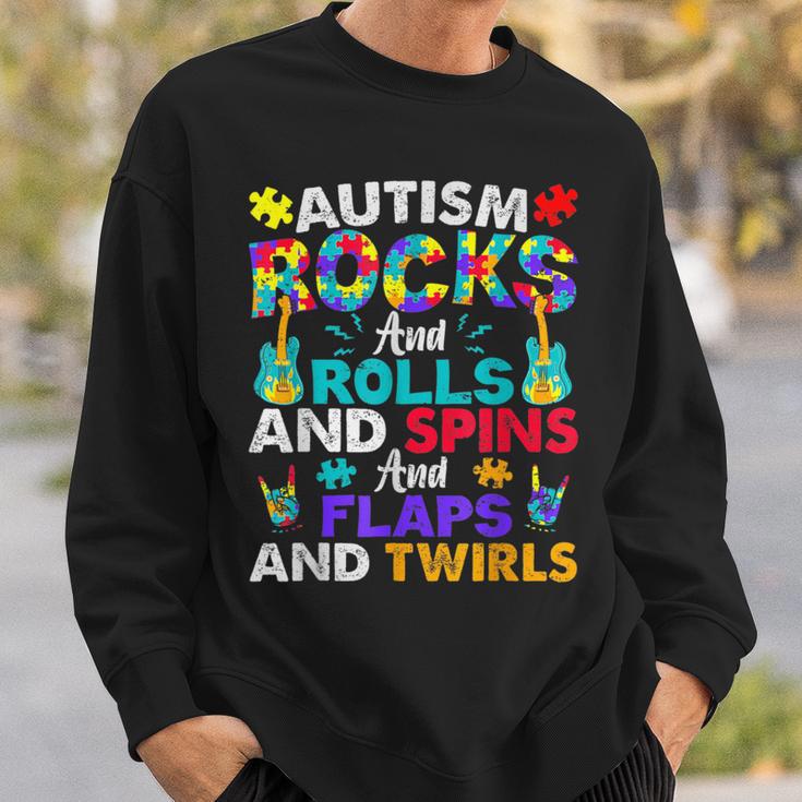 Autism Rocks And Rolls Autism Awareness Month Sweatshirt Gifts for Him
