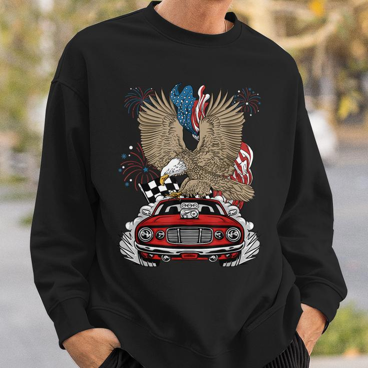 Auto Racing 4Th Of July Eagle Usa Flag Dragster Race Sweatshirt Gifts for Him