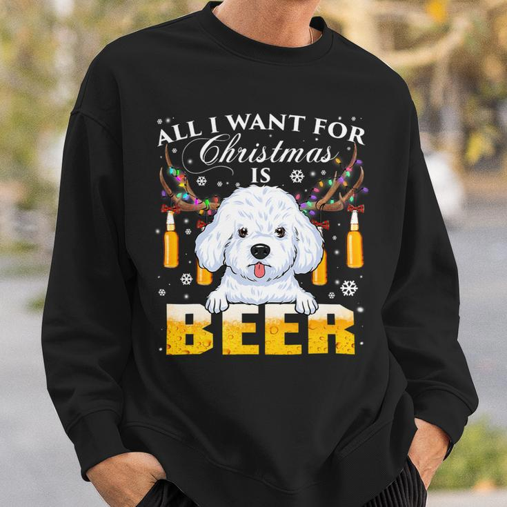 Beer Bichon Frise Reindeer Beer Christmas Ornaments Xmas Lights Sweatshirt Gifts for Him