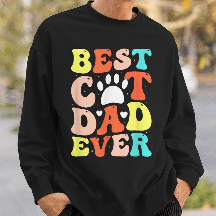 Best Cat Dad Ever Happy Father Day 2023 Retro Groovy Cat Paw Sweatshirt Gifts for Him