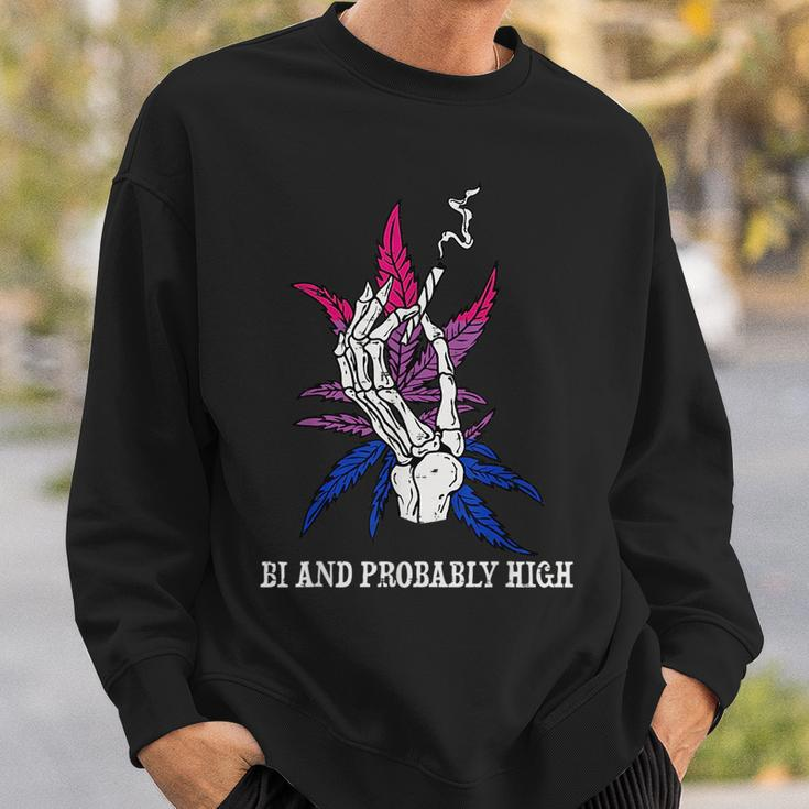 Bi And Probably High Skeleton Weed Cannabis 420 Stoner Sweatshirt Gifts for Him