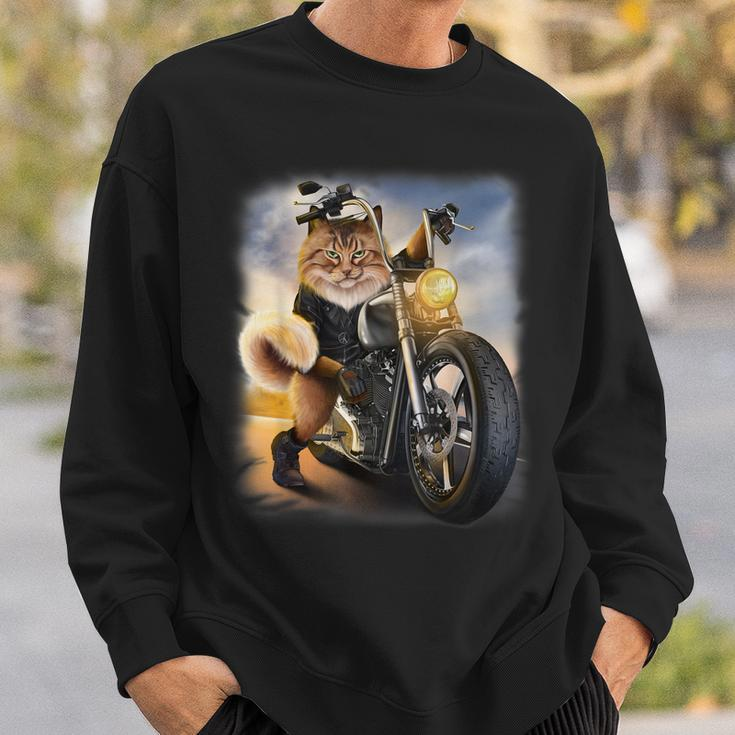 Biker Tabby Cat Riding Chopper Motorcycle Sweatshirt Gifts for Him