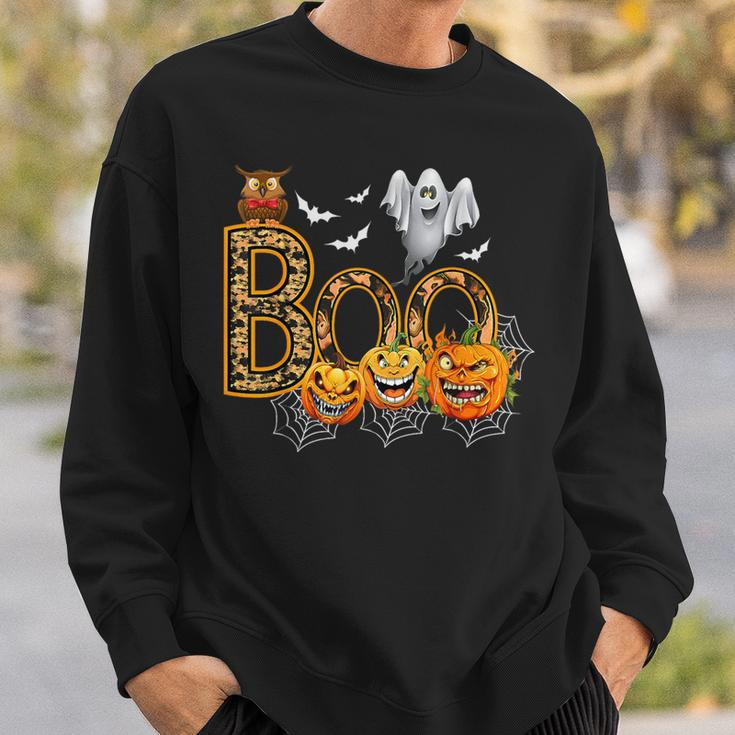 Boo Creepy Owl Pumpkin Ghost Halloween Costume Sweatshirt Gifts for Him