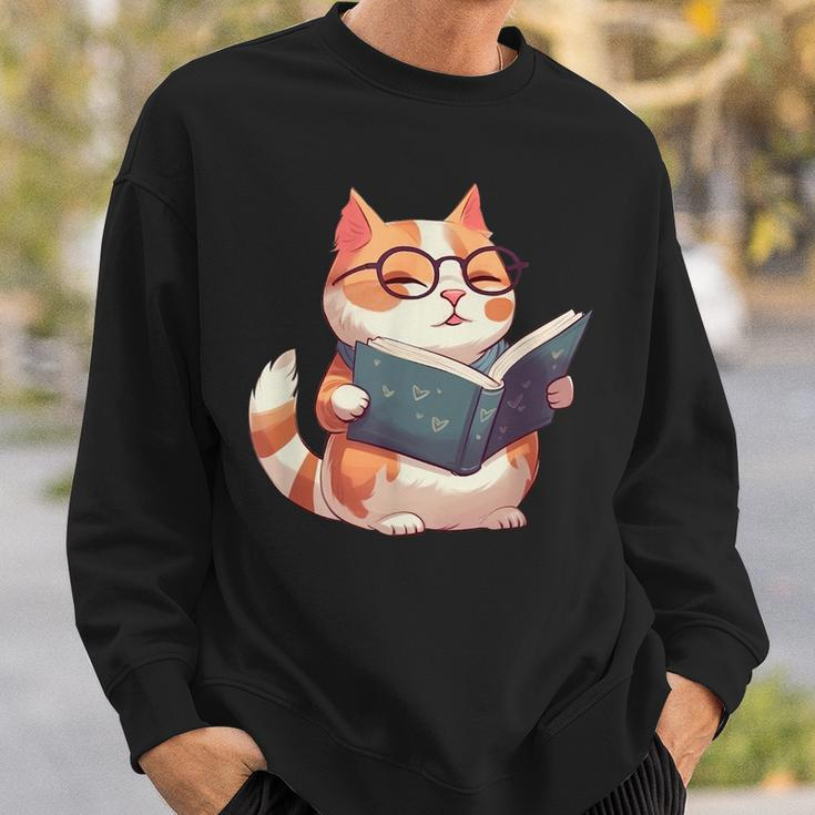 Bookish Cat With Glasses - Cute & Intellectual Design Sweatshirt Gifts for Him