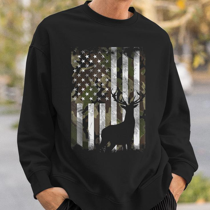 Camo Us Flag Deer Elk Buck Camoflage Hunting Hunter Dad Gift Sweatshirt Gifts for Him