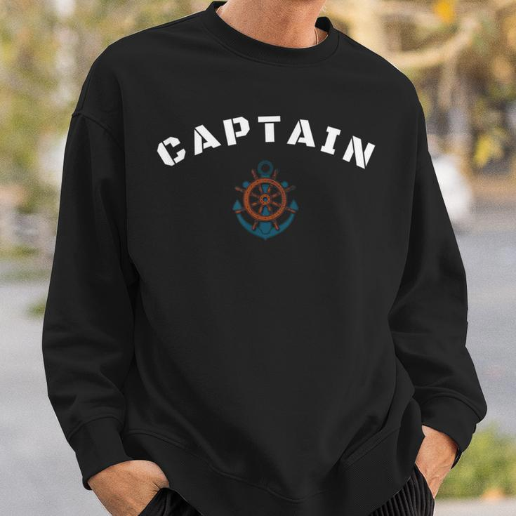 Captain Ships Wheel And Anchor Sailing Boat Sweatshirt Gifts for Him