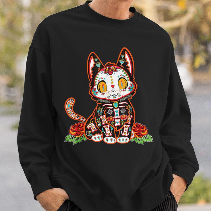 Cat Dia De Los Muertos Day Of The Dead El Gato Sugar Skull Sweatshirt Gifts for Him