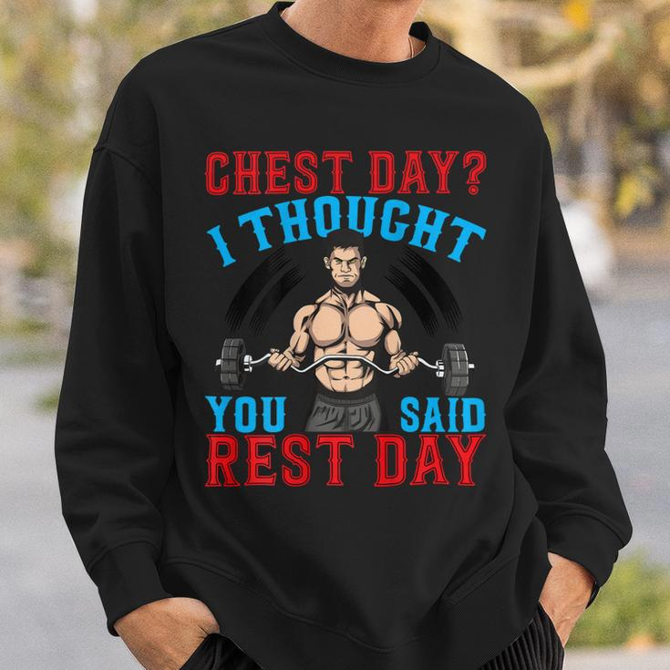 Chest Day Thought You Said Rest Day Backprint Bodybuilding Sweatshirt Gifts for Him