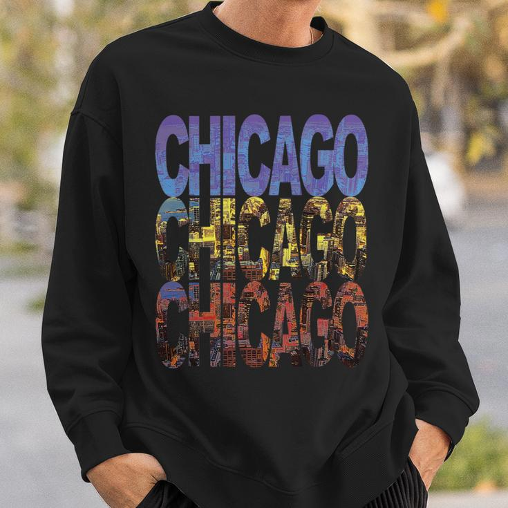 Chicago City Flag Downtown Skyline Chicago 2 Sweatshirt Gifts for Him