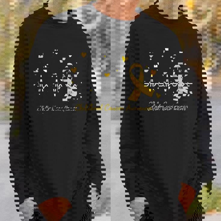 Childhood Cancer Awareness Heartbeat Gold Ribbon Sweatshirt Gifts for Him