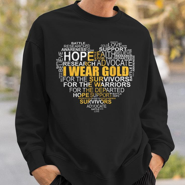 Childhood Cancer Awareness I Wear Gold Heart Ribbon Sweatshirt Gifts for Him