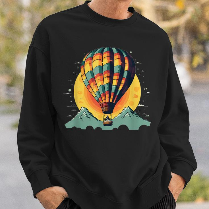 Cool Hot Air Balloon With Mountains Sweatshirt Gifts for Him
