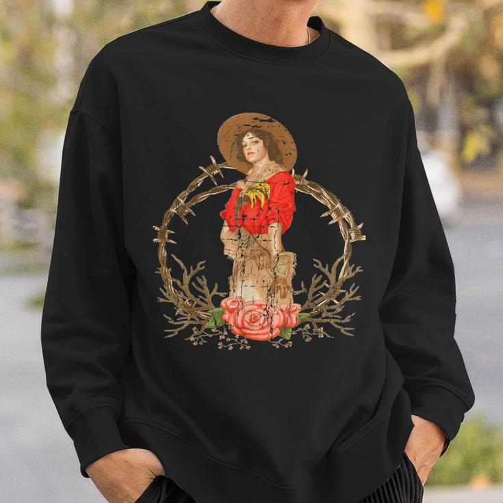 Cowgirl Distressed Barbwire Roses Guns And Horses Sweatshirt Gifts for Him