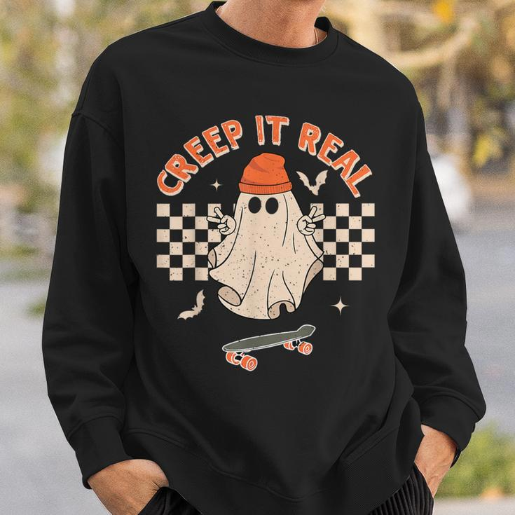 Creep It Real Skateboarding Ghost Retro Halloween Costume Sweatshirt Gifts for Him