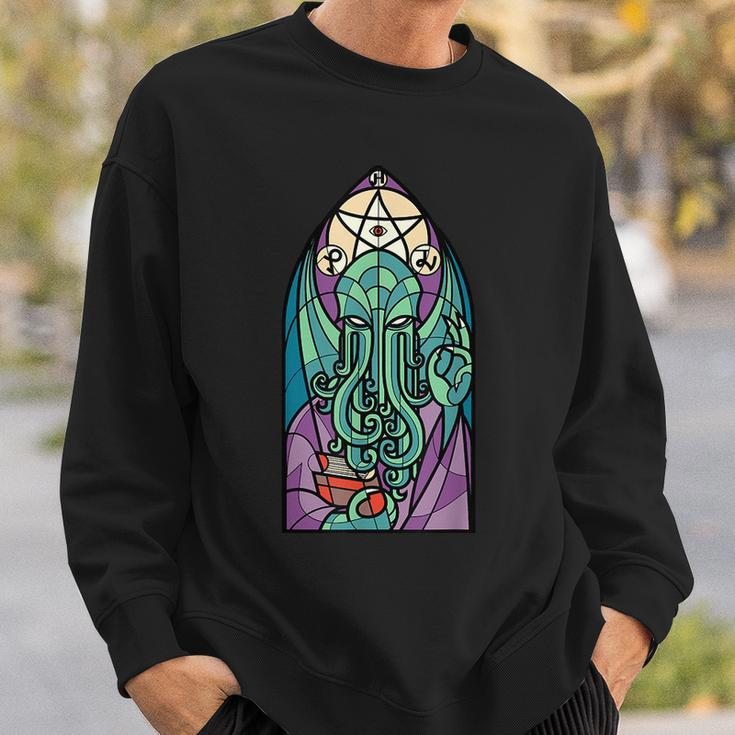 Cthulhu Church Stained Glass Cosmic Horror Monster Church Sweatshirt Gifts for Him
