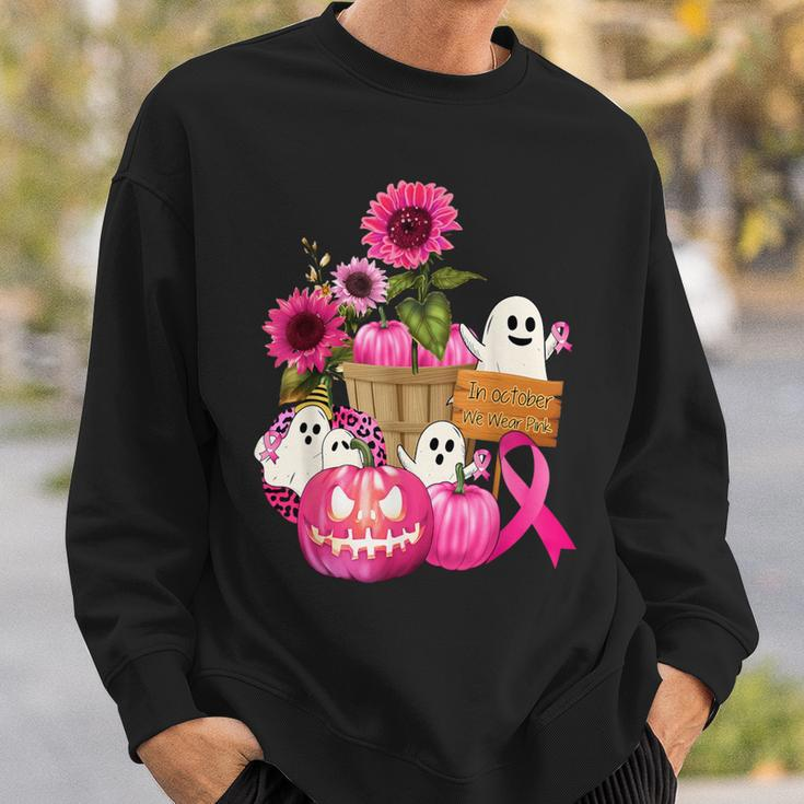 Cute Ghosts And Pink Ribbon Pumpkins Breast Cancer Awareness Sweatshirt Gifts for Him