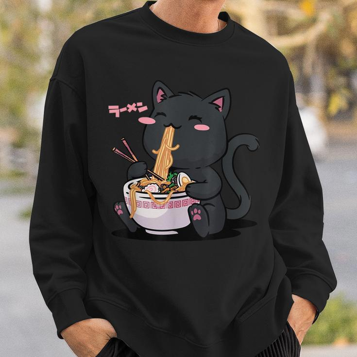 Cute Kawaii Cat Ramen Noodles Anime Black Cat Japanese Sweatshirt Gifts for Him