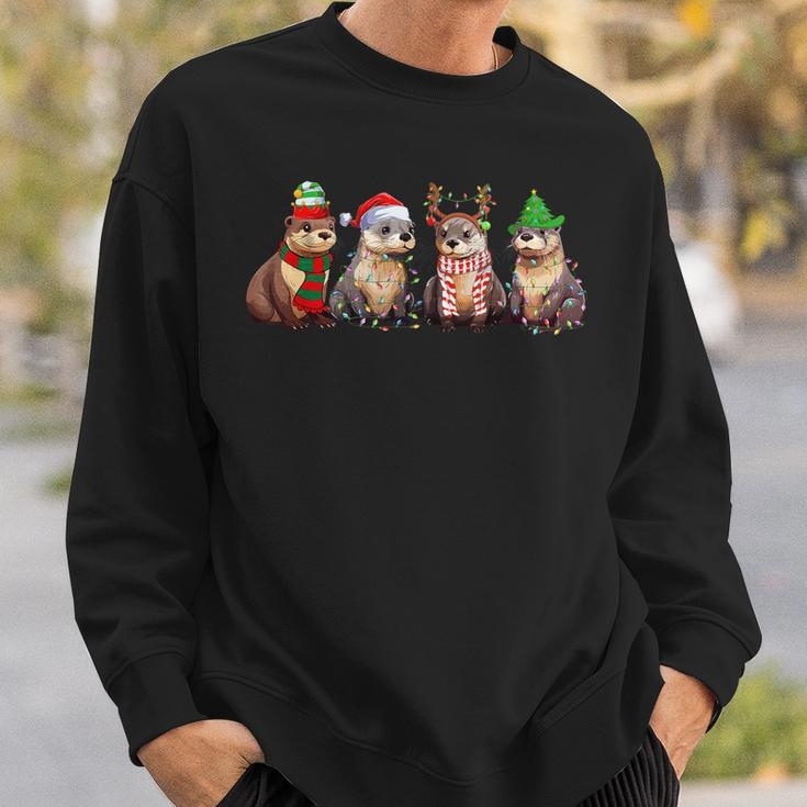 Cute Otter Christmas Pajama Xmas Lights Animals Lover Sweatshirt Gifts for Him
