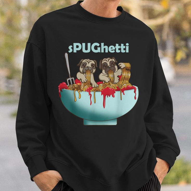 Cute Pugs Dogs In Spaghetti Noodles Eating Pasta Pets Sweatshirt Gifts for Him