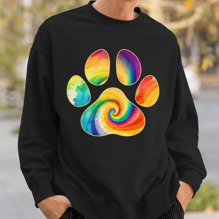 Cute Tie Dye Dog Lover Paw Print Pet Owner Paw Print Tie Dye Sweatshirt Gifts for Him