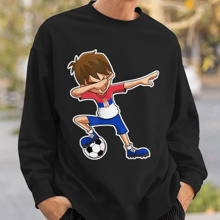 Dabbing Soccer Boy Serbia Serbian Flag Jersey Sweatshirt Gifts for Him