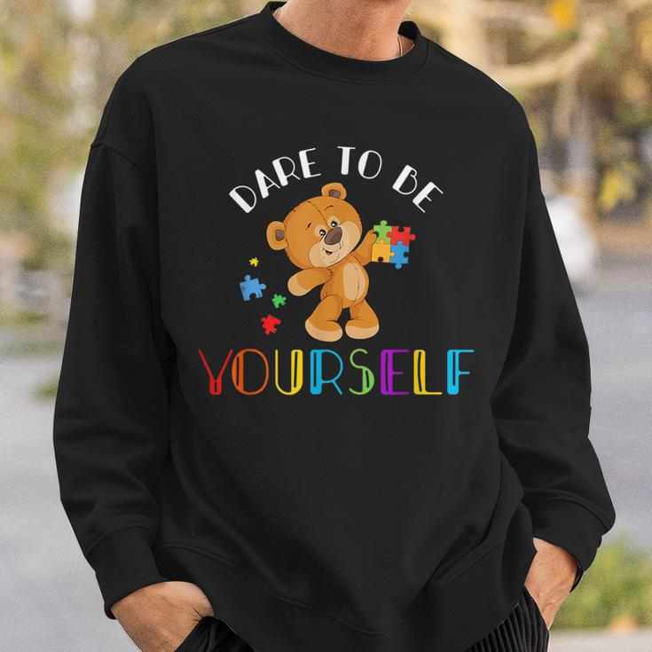 Dare To Be Yourself Bear Autism Puzzle Pieces Kids Gifts Sweatshirt Gifts for Him