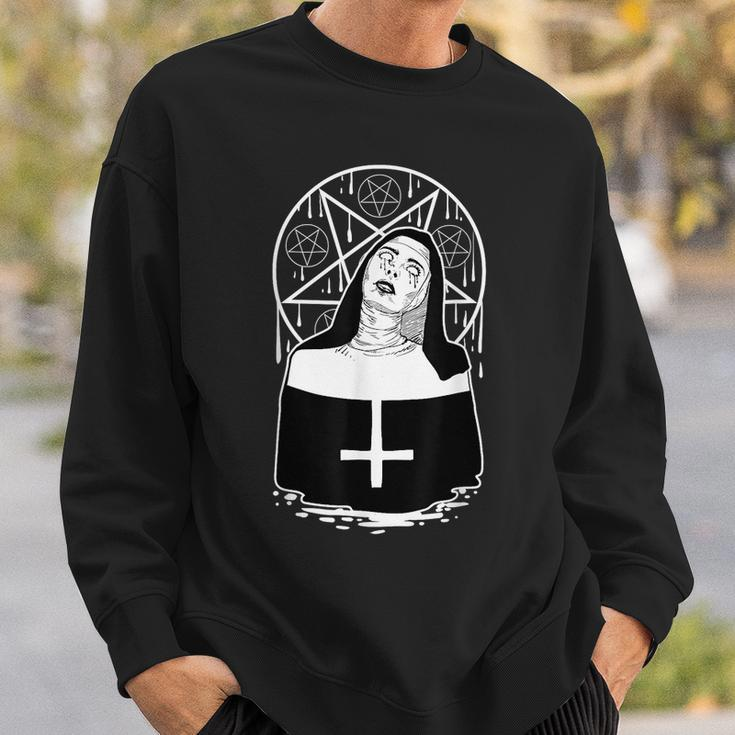 Dark Evil Nun Pentagram Scary Nun Sweatshirt Gifts for Him