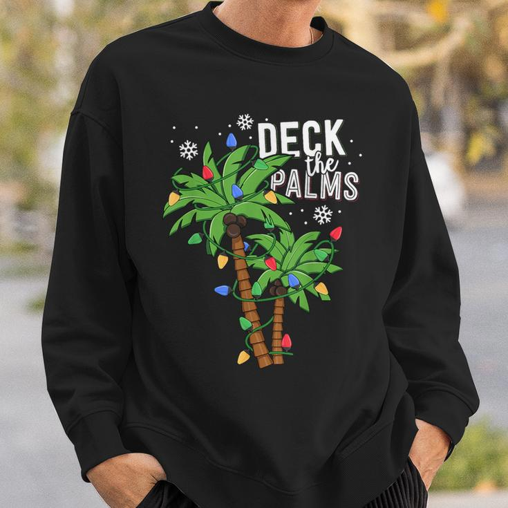 Deck The Palms Tropical Hawaii Christmas Palm Tree Lights Sweatshirt Gifts for Him