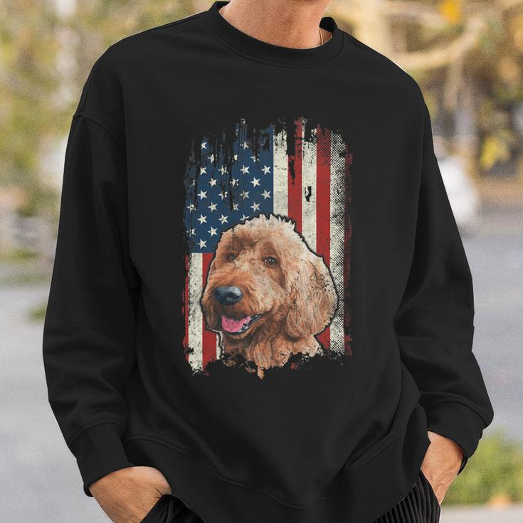 Distressed Goldendoodle American Flag Patriotic Dog Sweatshirt Gifts for Him