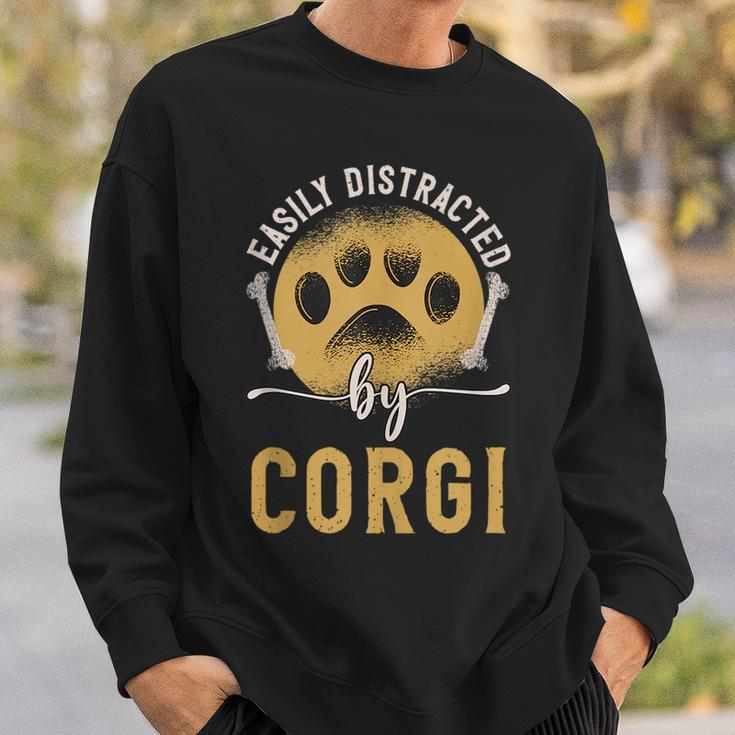 Easily Distracted By Corgi Dog Lover Novelty Puns Sweatshirt Gifts for Him